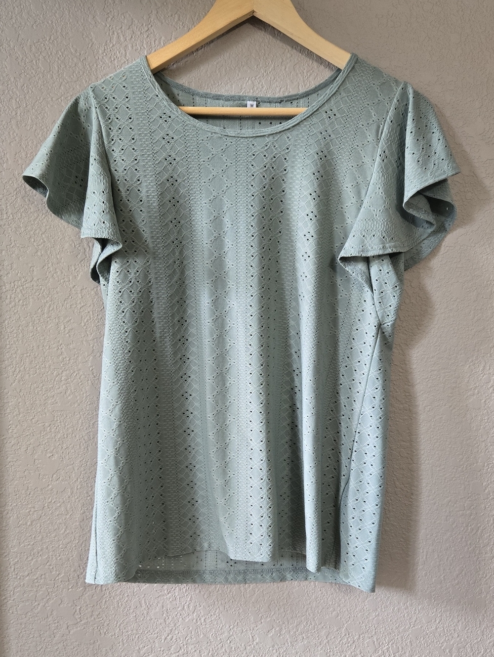 Women’s Eyelet Flutter Sleeve Top - Sage Green